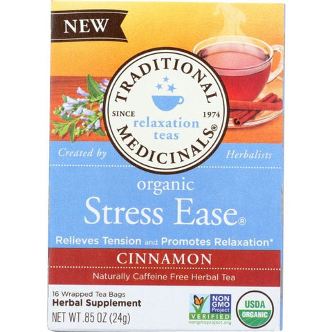 TRADITIONAL MEDICINALS: Organic Stress Ease Cinnamon Tea 16 Tea Bags, 0.85 oz