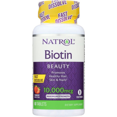 NATROL: Biotin Fast Dissolve Natural Strawberry Flavor 10,000 mcg, 60 Tablets