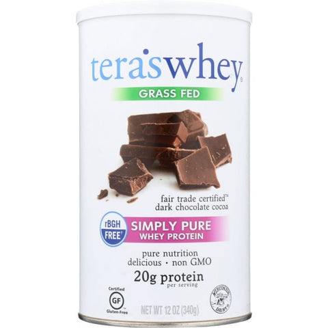 TERA'S WHEY: rBGH Free Whey Protein Fair Trade Dark Chocolate, 12 oz