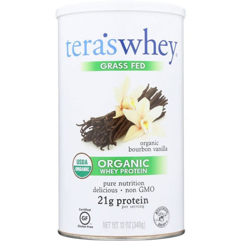 TERA'S WHEY: Grass Fed Organic Whey Protein Bourbon Vanilla, 12 oz