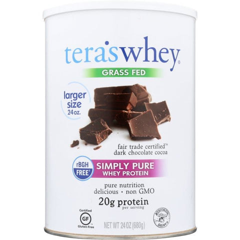 TERA'S WHEY: rBGH Free Fair Trade Certified Dark Chocolate Cocoa Whey Protein, 24 oz