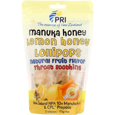 PRI: Lollipops Lemon & Honey Throat Soothing 12 Counts, 4 oz